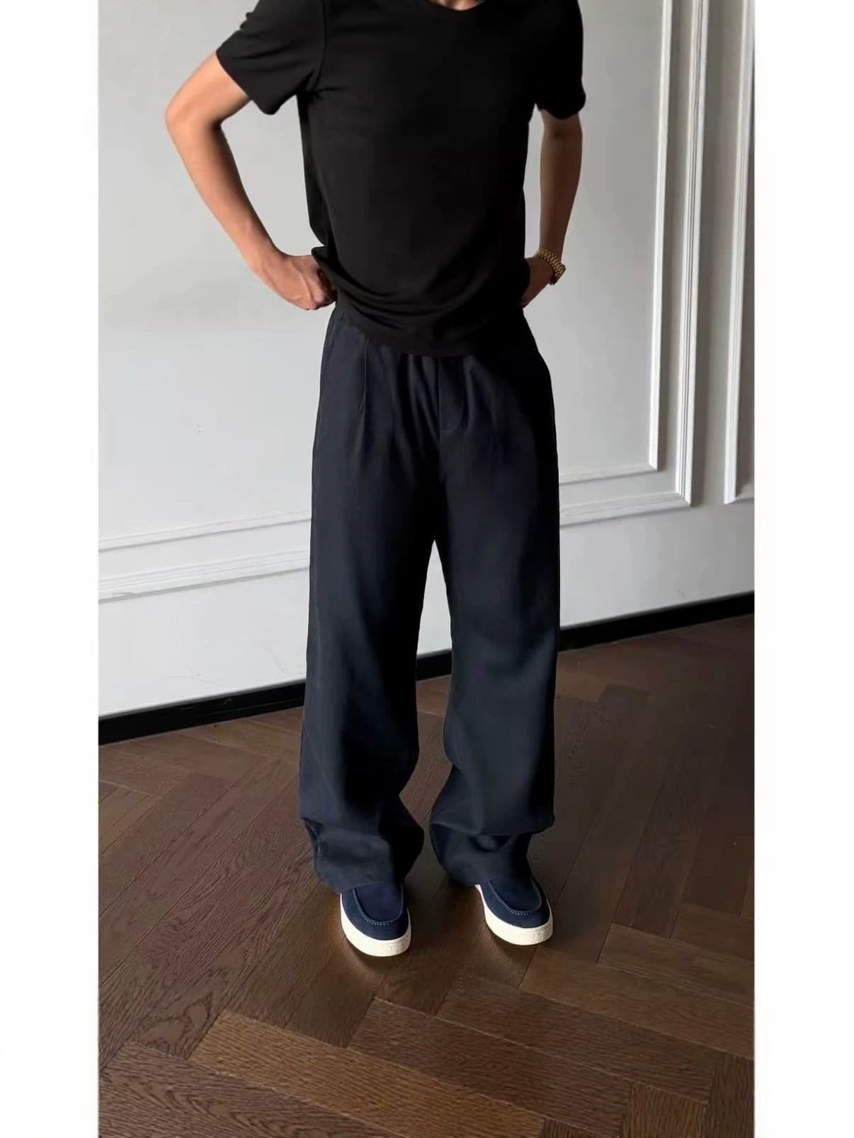 Summer Off-White Linen Lyocell Textured Drape Wrinkle-Free Breathable Trousers for Men and Women Loose Old Money Style Long Pants