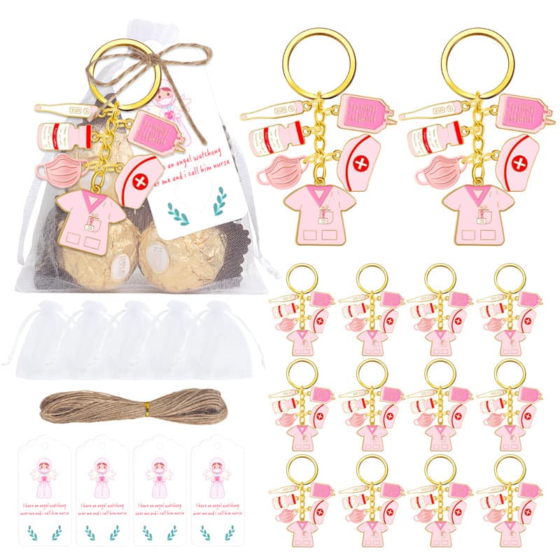 Amazon Hot Selling Nurse Day Alloy Nurse Uniform Mask Keychain Pendant Nurse Graduation Party Thank You Gift