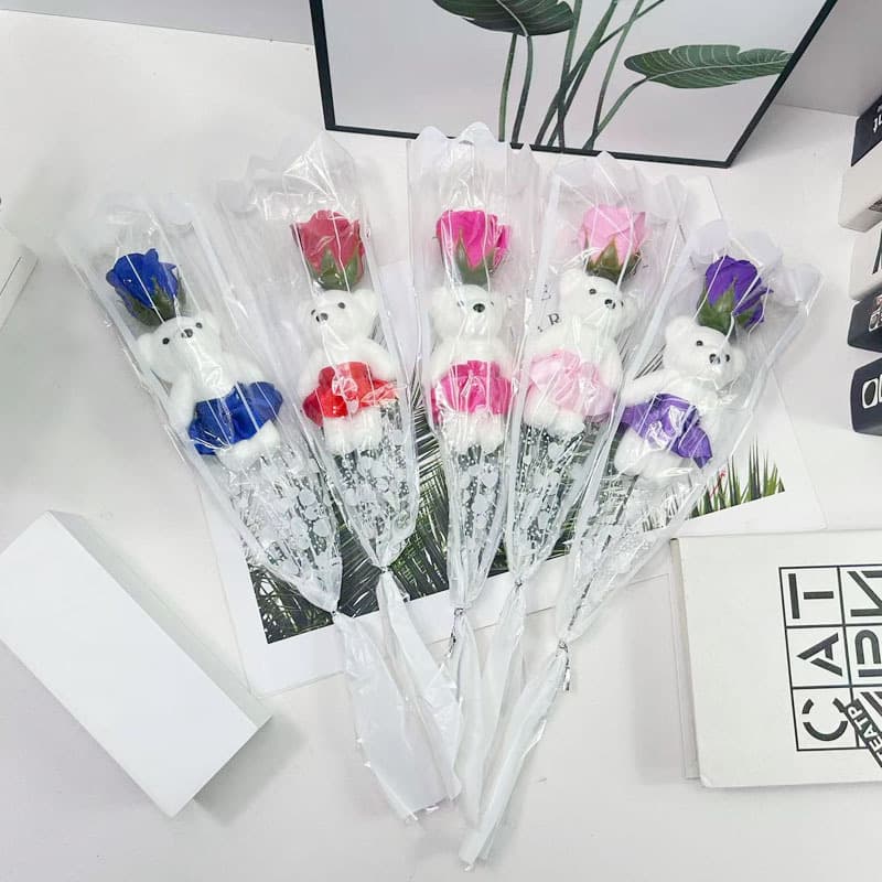 Cross-border Manufacturer Direct Valentine's Day Single Bear Soap Flower Artificial Rose Bouquet Event Promotion Small Gift