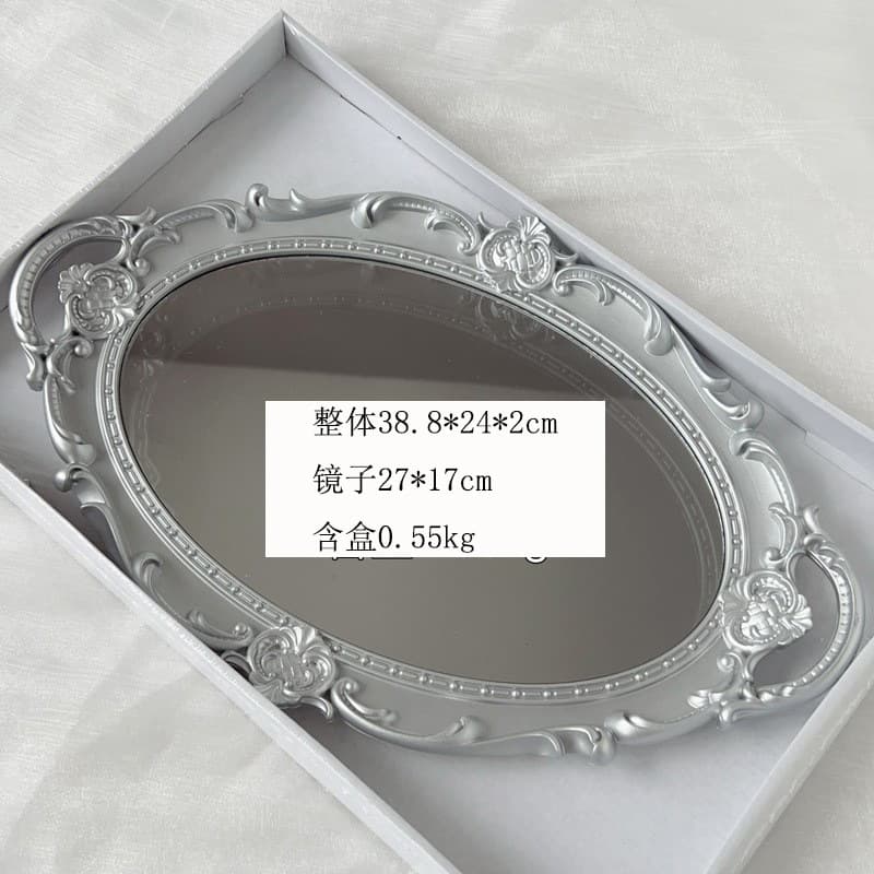 French White Mirror Tray Vintage Tea Tray Embossed Mirror Pink Luxury Premium Gold Jewelry Photography Prop