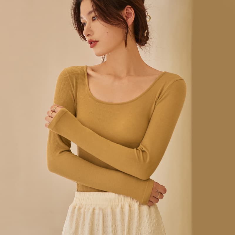 Thickened Dralon Heat-Storing Thermal Underwear, Women's Slimming Base Shirt, Outer Wear Seamless Long-Sleeve Knit Top