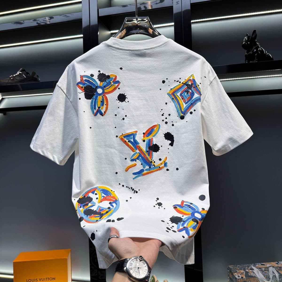Men's American Classic Hand-Painted Graffiti Print Round Neck Short Sleeve T-Shirt 2025 Summer New Trendy European Half Sleeve T-Shirt