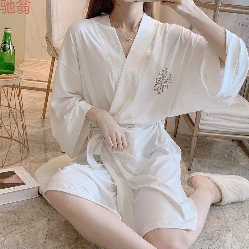 Q3Y Bathrobe Women's Long Pure Cotton Water-Absorbent Quick-Drying Spring & Fall Plus Size Beauty Salon Cotton Hotel Swimming Women's Nightgown