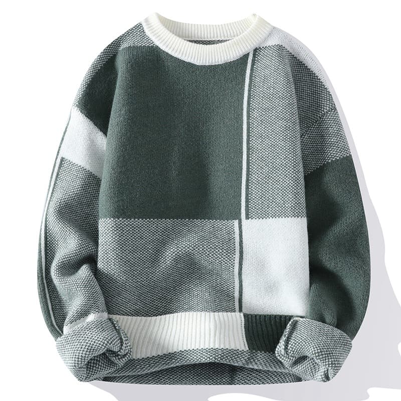 2024 New Men's Pullover Knitted Top Autumn Winter White Base Sweater Round Neck Cross-border E-commerce Delivery