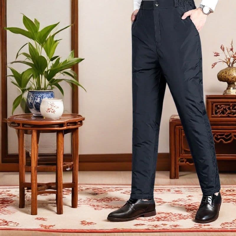 Men's Down Pants for Winter, High-Waist Thickened Duck Down Pants for Middle-Aged and Elderly Men, Loose Fit Plus Size Cotton Pants