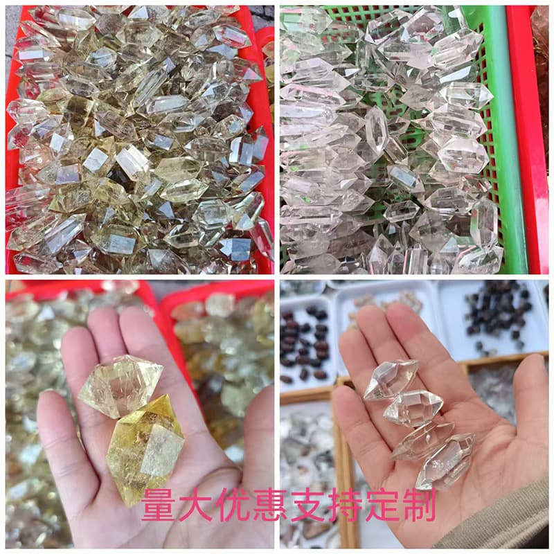 Natural White, Yellow, and Amethyst Raw Stone Polished Six-Ridge Crystal Pillar Demagnetizing Energy Crystal Ornament Supplied by Donghai Manufacturer