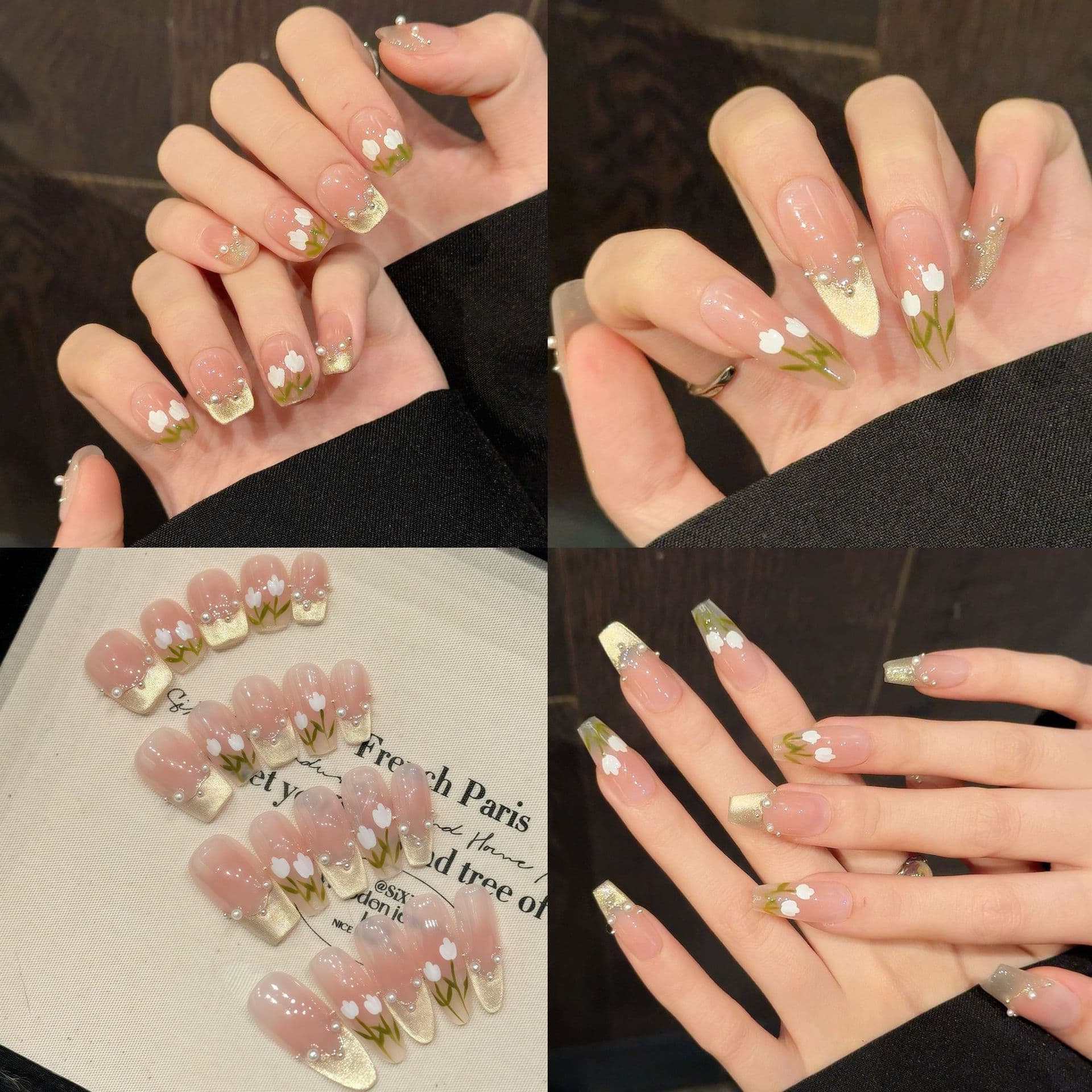 Ice Crystal Tulip Pearl Cat's Eye Spring Gentle Design Wearable Nails Gentle Temperament Handmade Nail Art Beauty Health