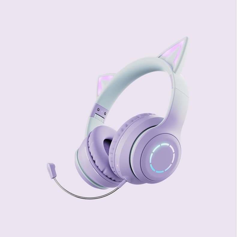 Bluetooth Headset, Stylish Gaming Headset, Gradient Color Cat Ear Wireless Live Streaming Headset with Microphone