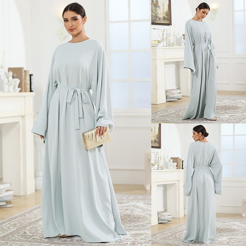 Cross-border Trade Women's Solid Color Modest Long Robe Casual Dress for TikTok
