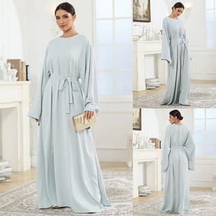 Cross-border Trade Women's Solid Color Modest Long Robe Casual Dress for TikTok
