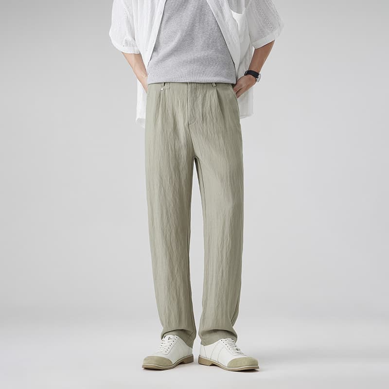Old Money Style Lyocell Linen Trousers Relaxed Loose Wide Leg Pants for Men Summer Thin Pleated Casual Pants