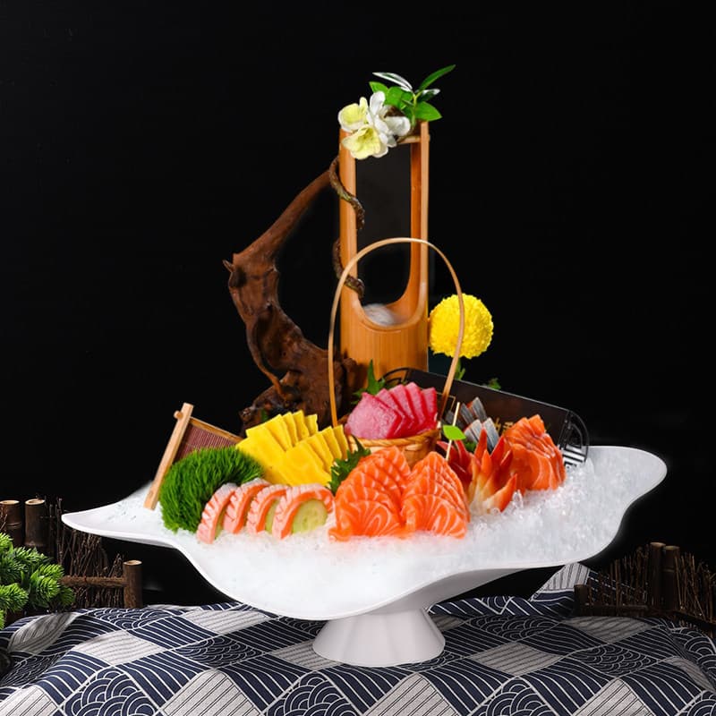 Jiuyuemei Seafood Sashimi Platter 96026 Salmon Conch Foie Gras Japanese Cuisine Platter Marbled Beef Plating