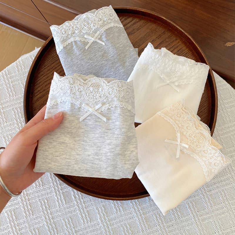 Women's Cotton Boxer Briefs, Antibacterial, Extended Cotton Gusset, Lace Trim, Simple Style