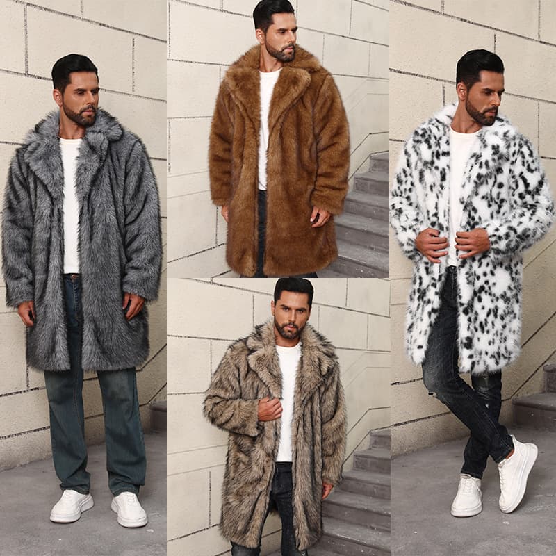 New European and American Cross-Border Faux Fur Coat Men's Mid-Length British Suit Collar Warm Faux Fur Overcoat