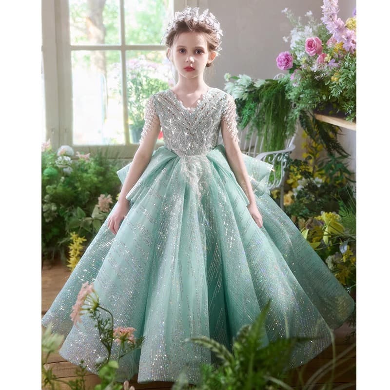 Girls' Evening Gown Ten-Year-Old Birthday Princess Dress Premium Light Luxury Flower Girl Wedding Piano Performance Outfit Catwalk