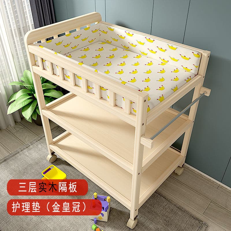 Portable Multi-functional Baby Wooden Changing Table, Newborn Bathing Massage Care and Dressing Station