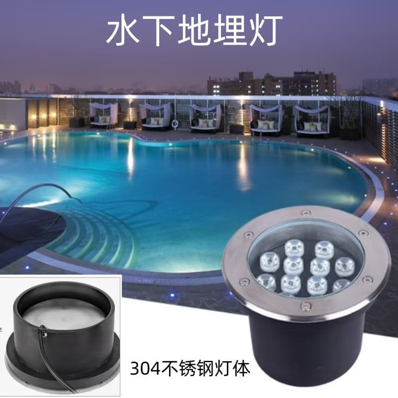 LED underwater light, submersible ground light, aquarium light, 12V/24V stainless steel fish pond waterproof diving light, recessed