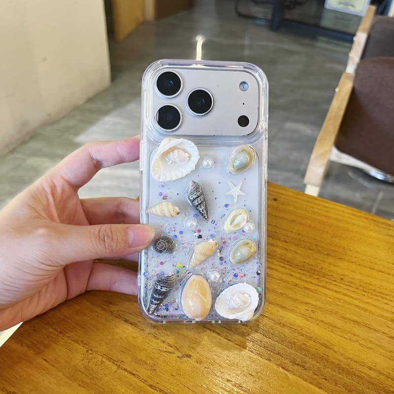 Three-dimensional shell conch glue suitable for iPhone17promax mobile phone case 13 transparent apple 16promax female