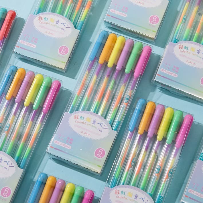 Jiandan rainbow gradient pen creative account pen highlighter multi-color pen flash color pen six-color set highlight