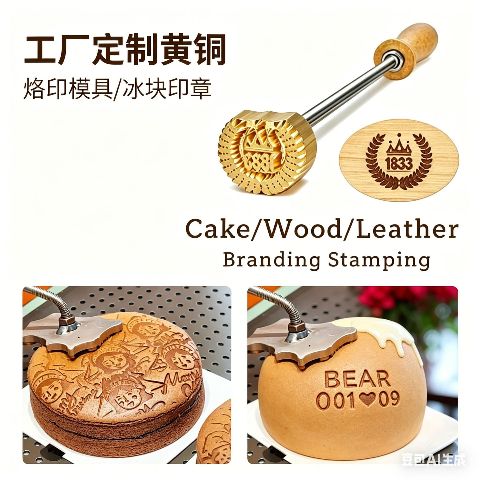 Customized foreign trade handmade DIY bread hot stamping leather wood branding brass seal, free proofing with pictures