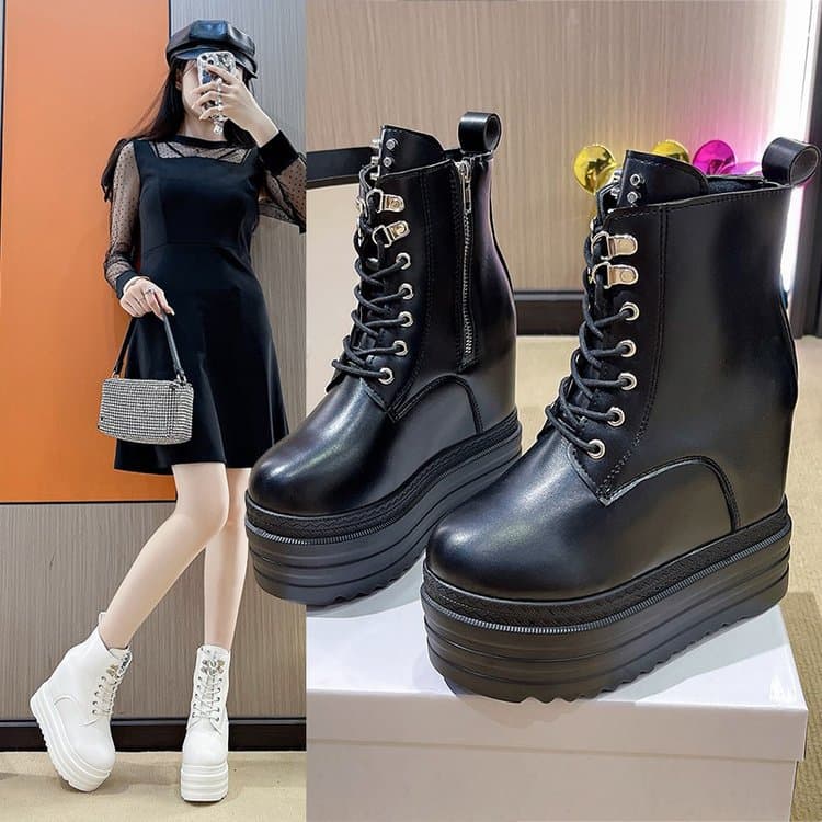 European and American Export Large Size Women's Shoes 2025 Autumn Winter Boots Lace-Up Platform Thick Sole Short Boots Round Toe Fashion Women's Boots