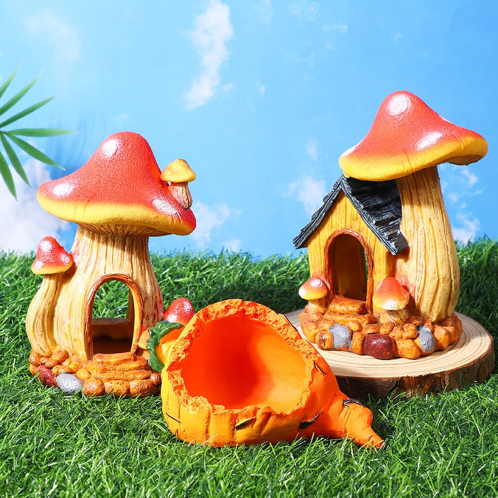 Fish Tank Landscaping Artificial Mushroom House Resin Ornaments Aquarium Micro Landscape Fish and Shrimp Hiding Cave Plant Crafts