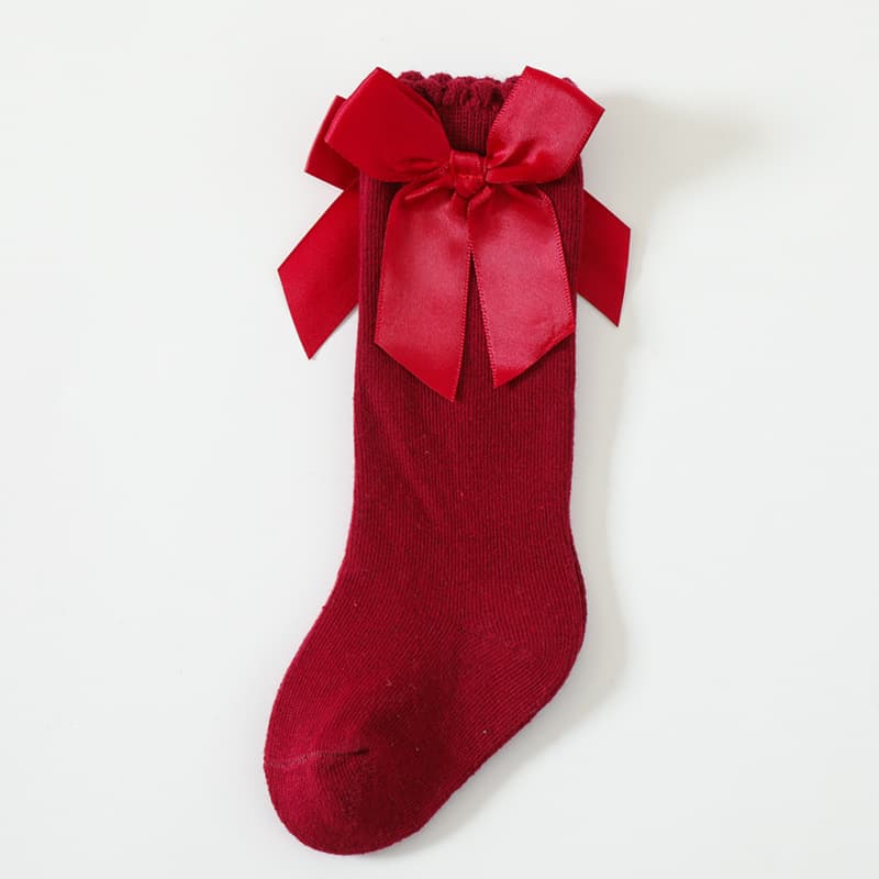 Polyester-Cotton Baby Socks 2026 Spanish Style Big Bow Dress Socks for Girls Students Princess Knee-High Loose-Top Socks