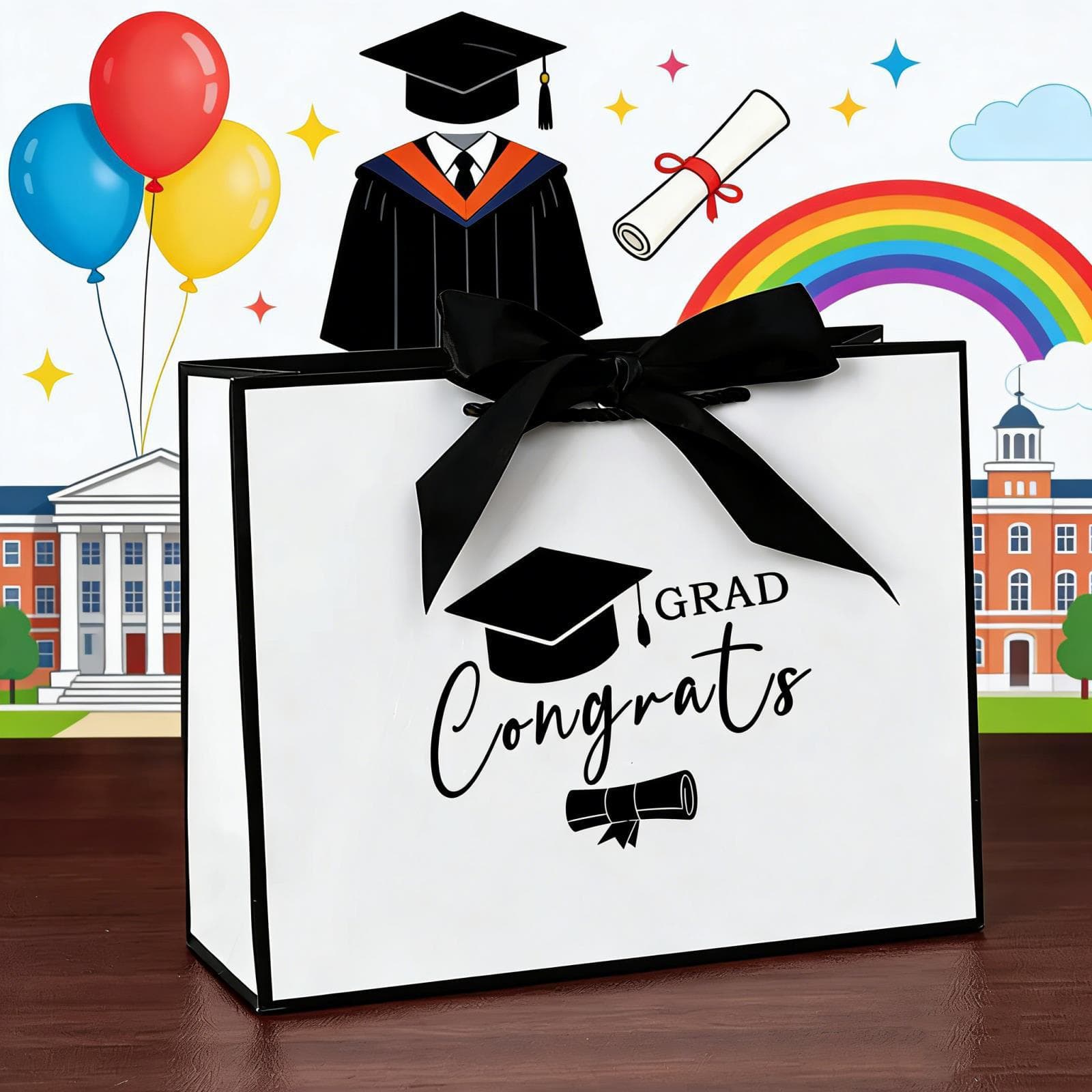 Hot-selling Graduation Theme Gift Bag Congrats Letter Tote Bag Black and White Party Paper Bag