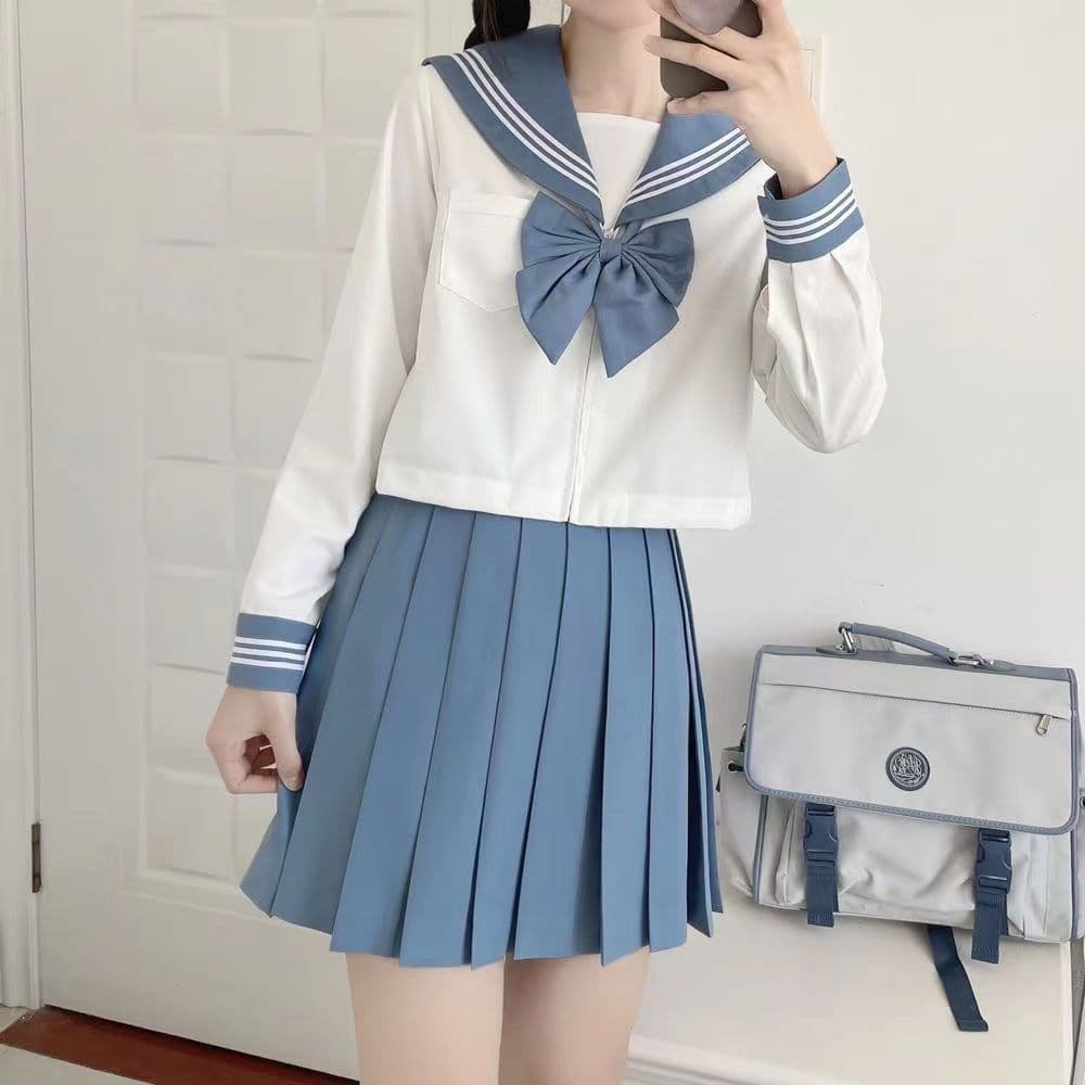 Factory Wholesale JK Uniform School Supply Middle Blue Three-Button Sailor Suit College Style Orthodox Short Skirt Set for Women