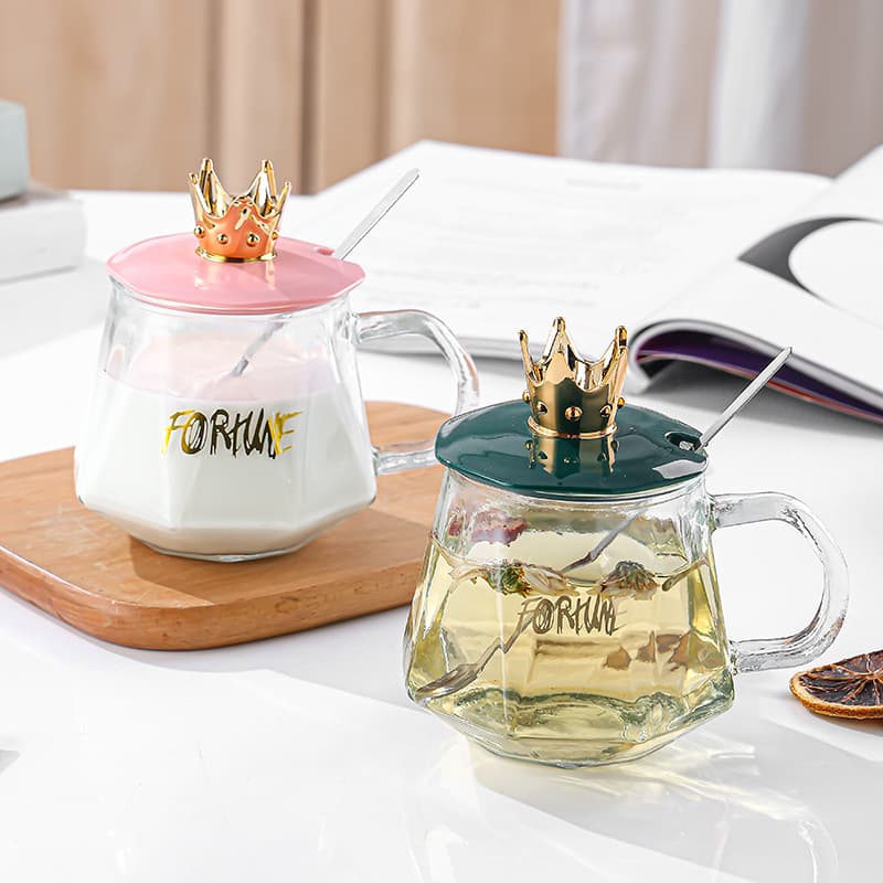 Modern Simple Heat-Resistant Glass Teacup with Lid Office Coffee Cup Wholesale Women's Handle Mug New Style