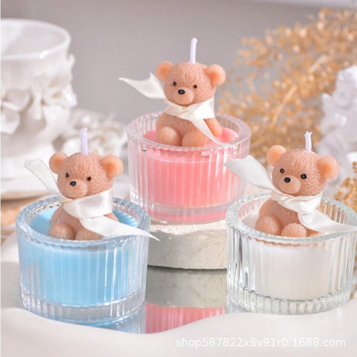 Glass Cup Bear Aromatherapy Candle Premium Niche Candle Birthday Gift Home Decor Ornament Candle Wholesale