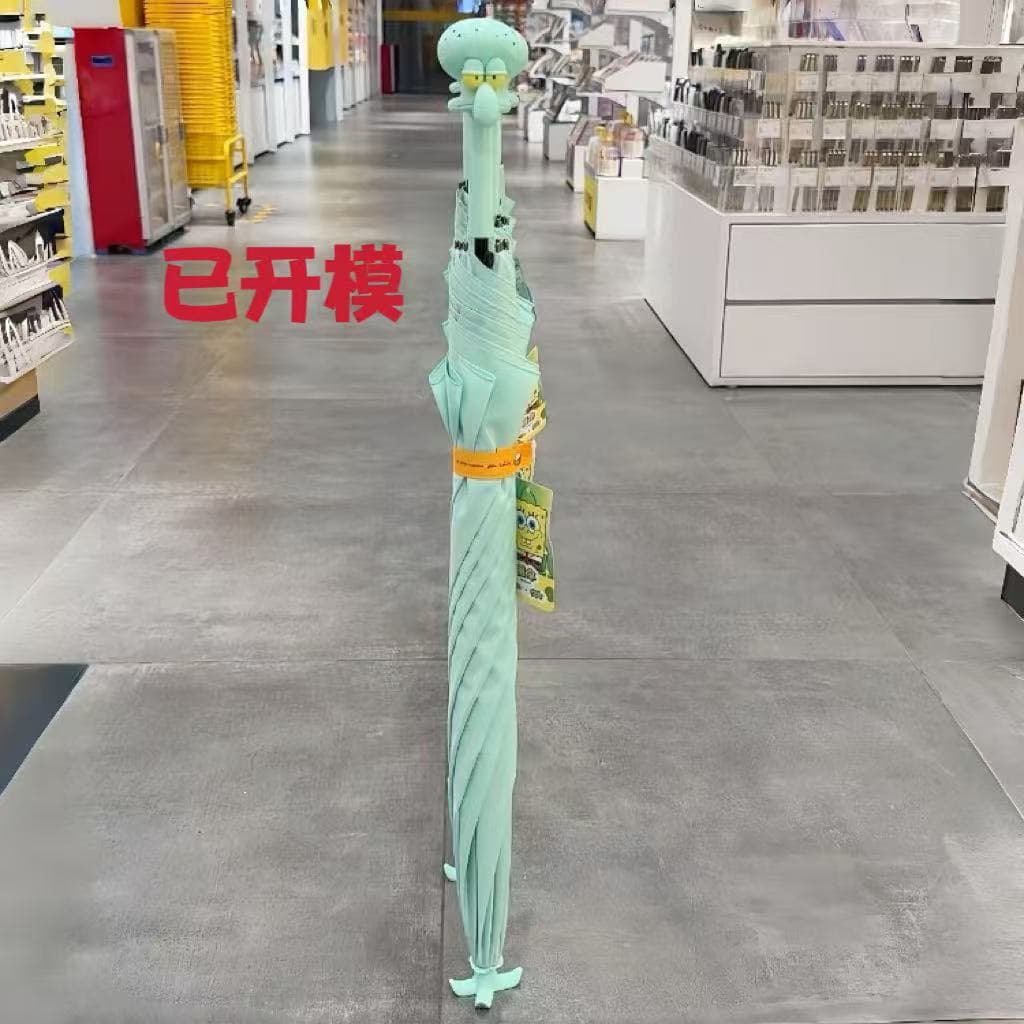 Squidward's straight-bone umbrella, SpongeBob SquarePants' residents of Bikini Castle, outdoor portable passers-by, fish surfing
