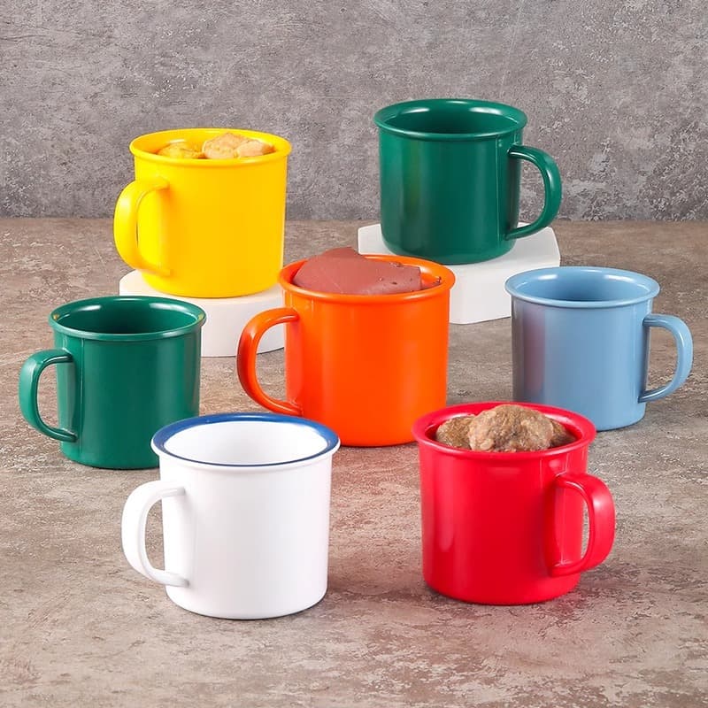 Kaiboyami Melamine Nostalgic Enamel-Style Cup, Market Pot Hot Pot Skewer Shop Colorful Tea Cup, Plastic Water Cup for Commercial Use