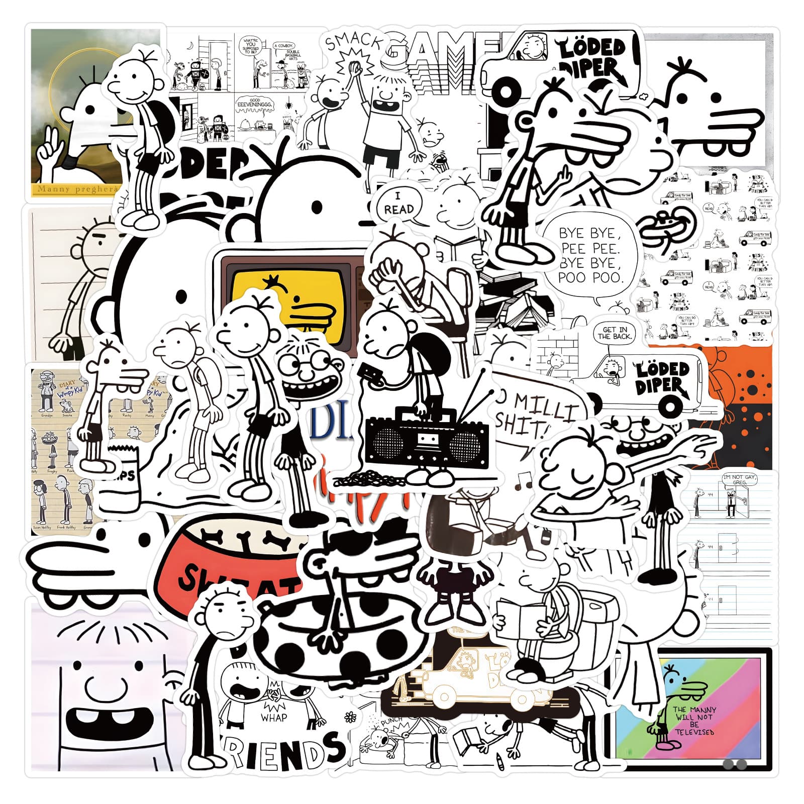 50 pieces of Diary of a Wimpy Kid stickers for decorating notebooks, stationery, water bottles, and computers - waterproof stickers
