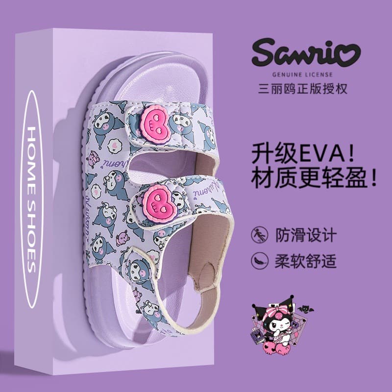 Sanrio Kuromi Printed Cartoon Kids Sandals, Non-Slip and Wear-Resistant Baby Beach Shoes, Kuromi Sandals