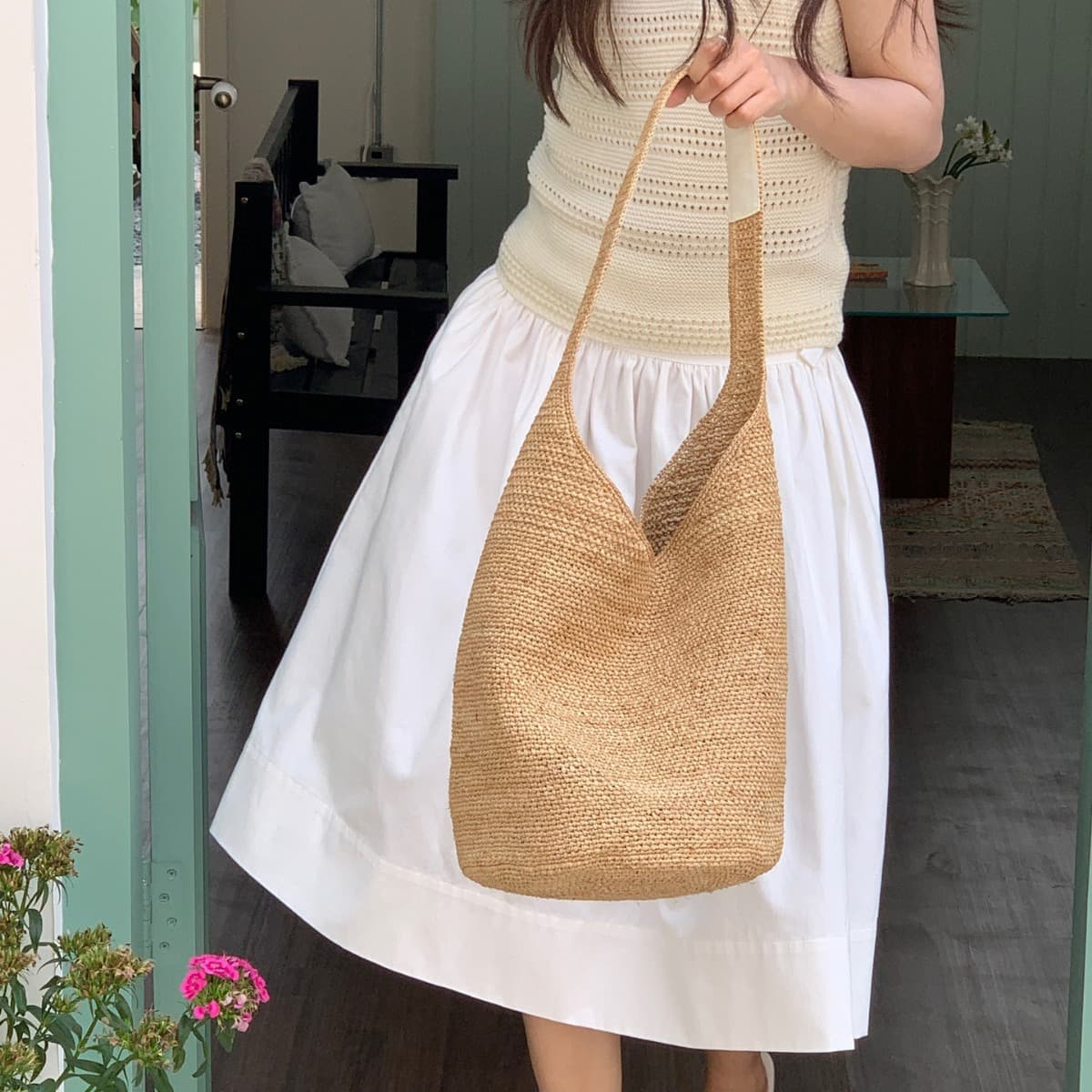 In Stock Raffia Shoulder Bucket Bag Premium Woven Bag Women Large Capacity Practical Stylish Versatile Bag