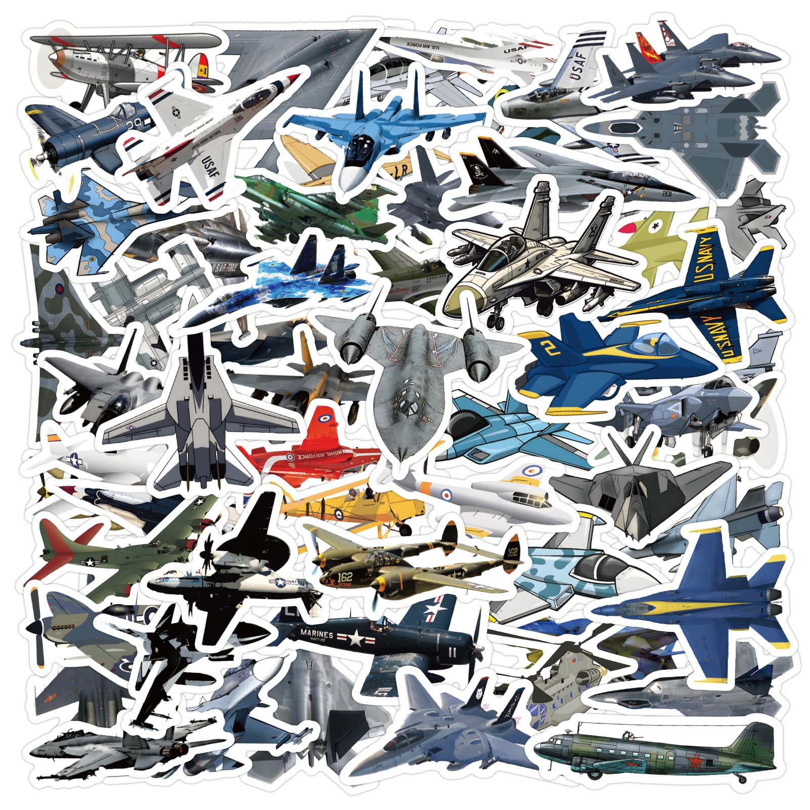 60 Fighter Jet Cross-Border Graffiti Stickers Personalized Cool Military Decals DIY Waterproof Stickers for Phone and Luggage