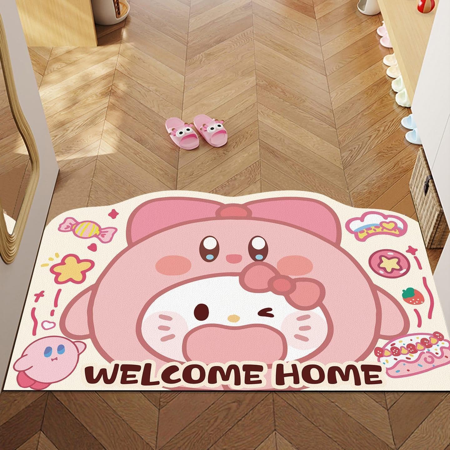 Hello Kitty Cartoon Diatom Mud Water-Absorbing Non-Slip Mat for Bathroom and Entrance, Durable and Stain-Resistant