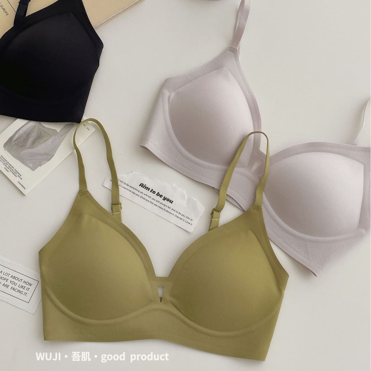 Wuji Liangpin* big brand affordable alternative inner + outer skin-friendly 7A antibacterial jelly soft support small bust push-up wireless bra