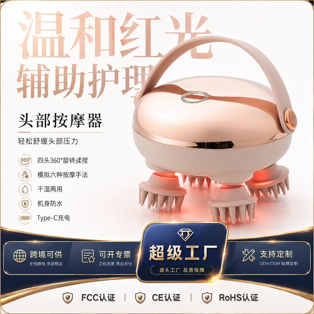 Cross-border Head Massager Electric Wireless Scalp Massager Simulation Kneading Red Light Waterproof Charging Pet Head