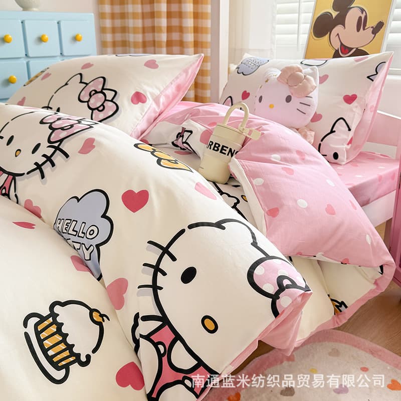 Cross-border E-commerce Bedding Set for Home Use, Double Four-Piece Set, Simple Ins Style, Washed and Brushed Process, Dormitory Three-Piece Set