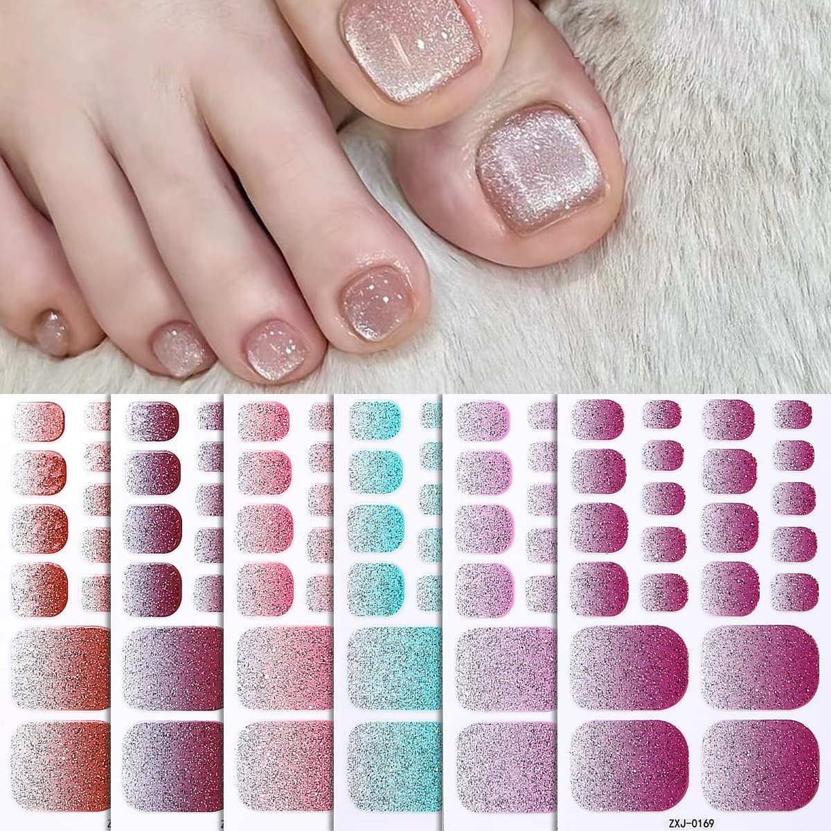 Cross-border European and American foot stickers, waterproof solid color flash onion pink toenail stickers, Y2K summer toe stickers, ins nail art stickers