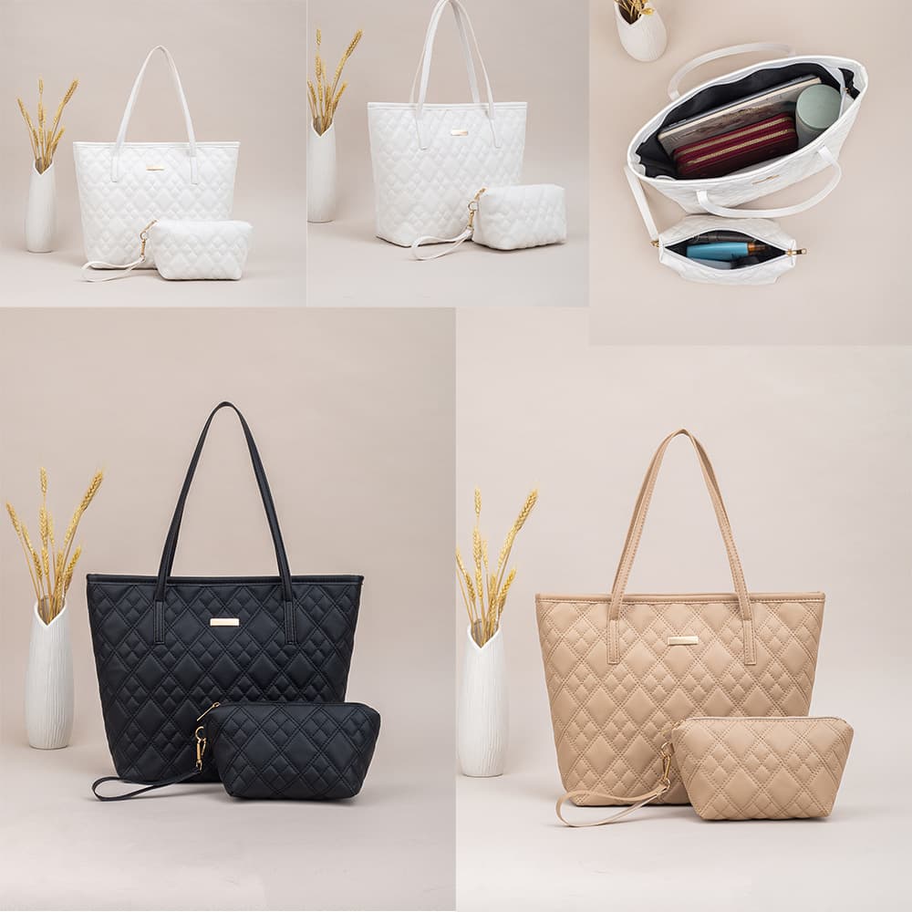 New cross-border women's bag 2-piece set shoulder tote bag combination bag large capacity embroidered thread embossed shopping bag storage bag