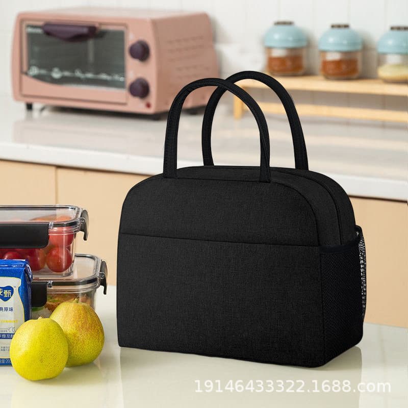 Amazon Hot Selling Large Capacity Waterproof Student Lunch Bag Portable Black Cooler Bag with Aluminum Foil Insulation