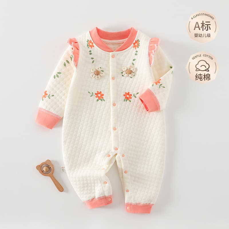 Baby Clothes Spring and Autumn Quilted Warm Newborn Jumpsuit Thickened Cotton Base Winter Style