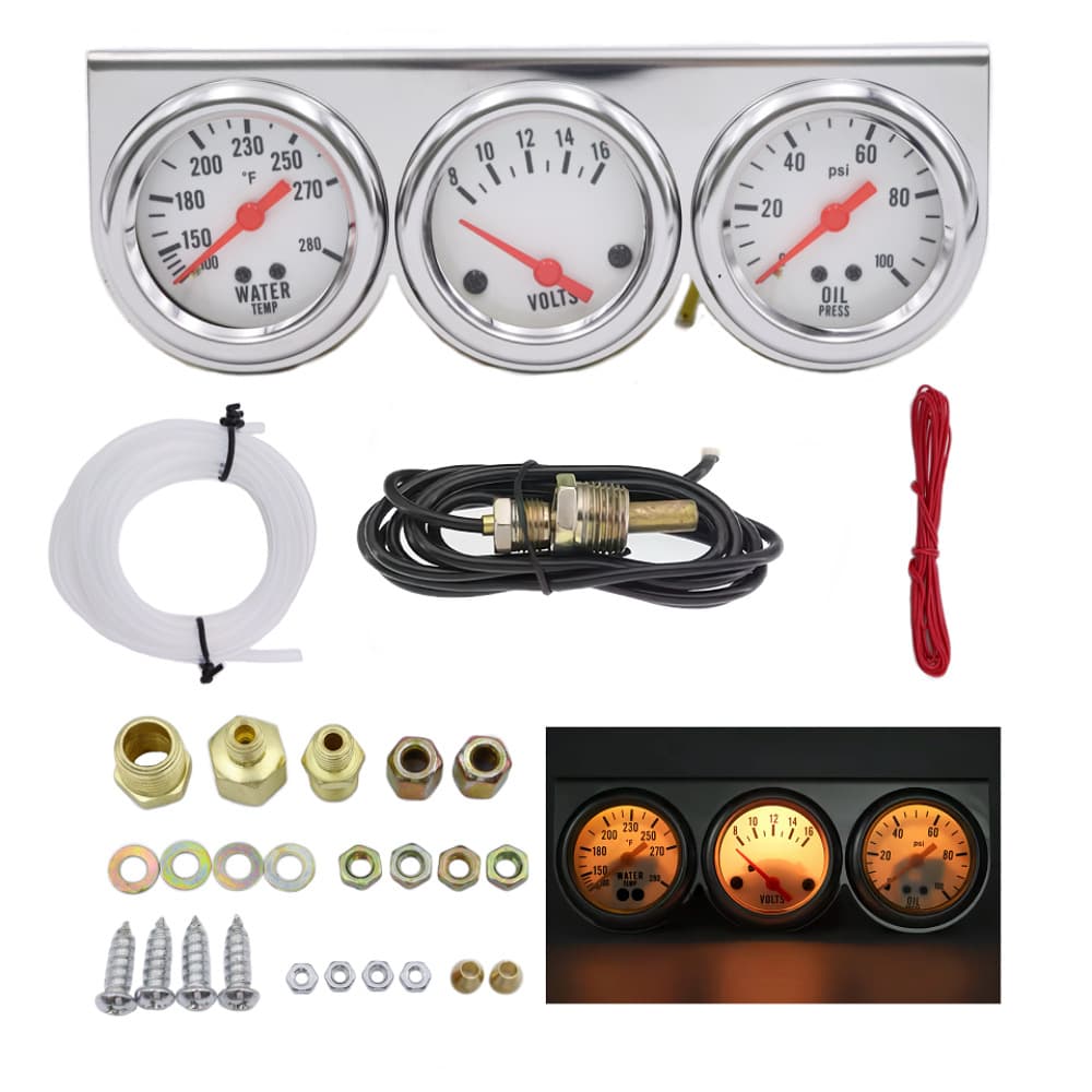 Cross-border Car Modification Gauge 52mm Mechanical Water Temperature Oil Pressure Voltage Triple Gauge Set