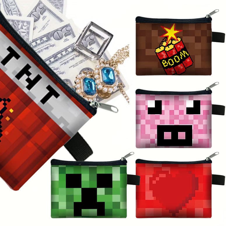 Minecraft children's coin purse portable wallet creeper simple zipper coin headphone bag