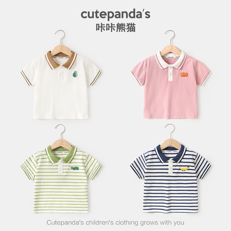 Kaka Panda Boys Casual Short Sleeve T-Shirt Summer Children's Polo Shirt Girls Baby Short Sleeve Top Trendy