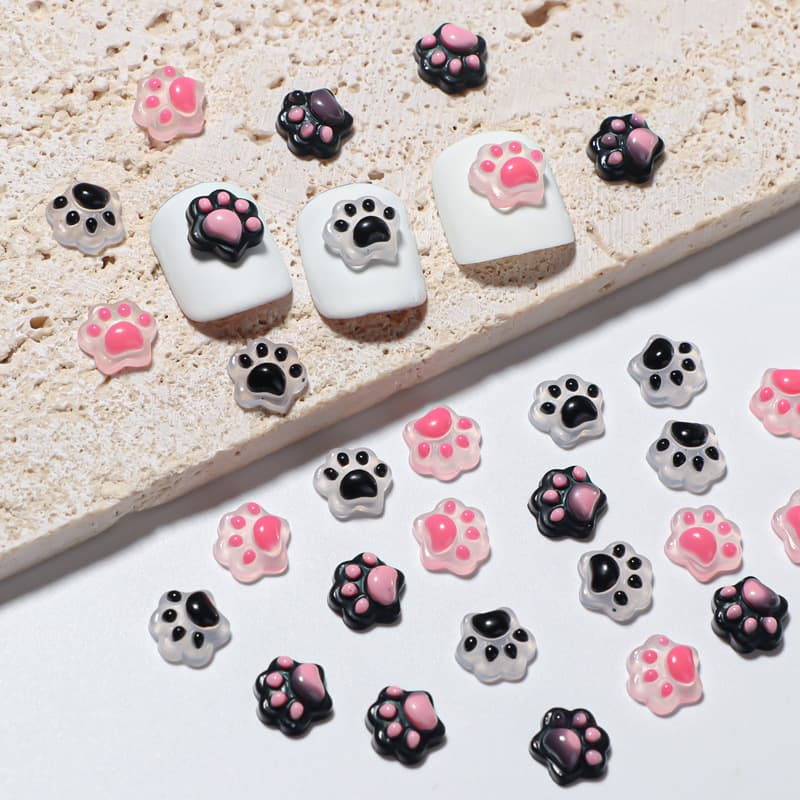 30-Piece Mixed Japanese & Korean Cat Paw Nail Art Decorations Small Accessories Fresh Light Luxury Style Nail Resin Embellishments