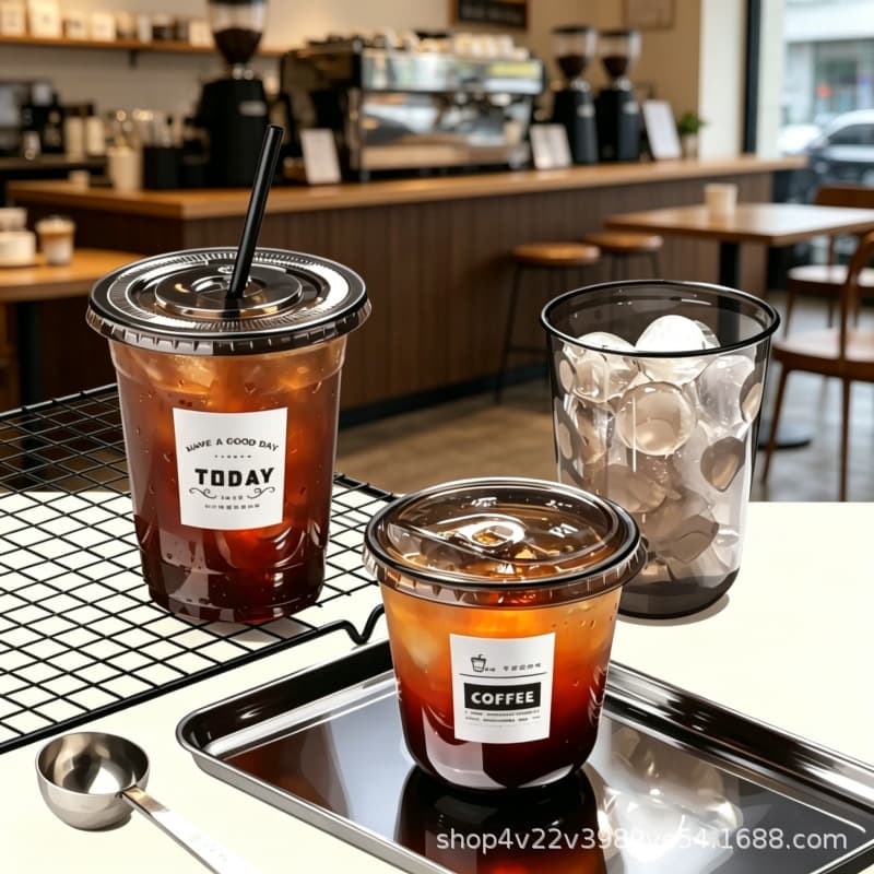 Black Knight U-Shape Cup Coffee Milk Tea Black with Lid Disposable PET Thickened Plastic Cup Takeaway Commercial Cold Drink Cup